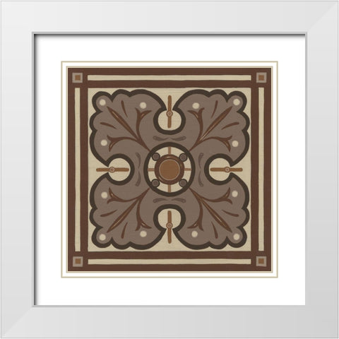 Piazza Tile in Brown IV White Modern Wood Framed Art Print with Double Matting by Vess, June Erica
