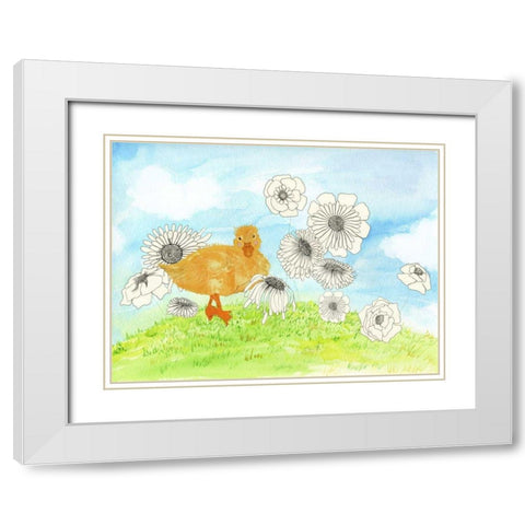 Duck and Flowers White Modern Wood Framed Art Print with Double Matting by Blixt, Ingrid