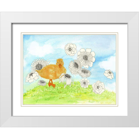 Duck and Flowers White Modern Wood Framed Art Print with Double Matting by Blixt, Ingrid