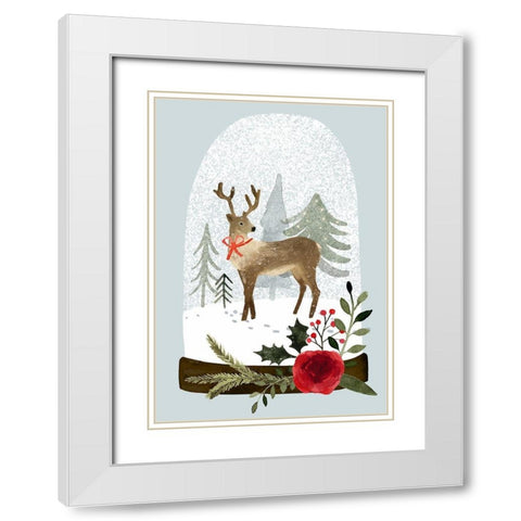 Snow Globe Village Collection B White Modern Wood Framed Art Print with Double Matting by Barnes, Victoria