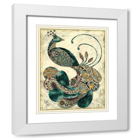 Royal Peacock I White Modern Wood Framed Art Print with Double Matting by Zarris, Chariklia