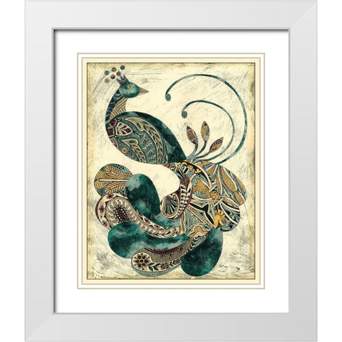 Royal Peacock I White Modern Wood Framed Art Print with Double Matting by Zarris, Chariklia