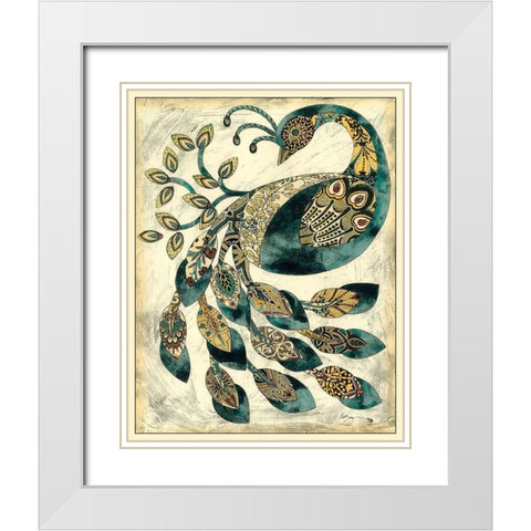 Royal Peacock II White Modern Wood Framed Art Print with Double Matting by Zarris, Chariklia