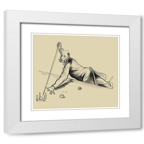 Pool Hall Antics III White Modern Wood Framed Art Print with Double Matting by Unknown