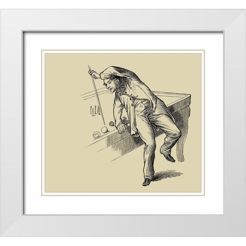 Pool Hall Antics IV White Modern Wood Framed Art Print with Double Matting by Unknown