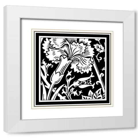 Printed Graphic Floral Motif I White Modern Wood Framed Art Print with Double Matting by Vision Studio