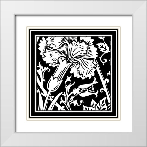 Printed Graphic Floral Motif I White Modern Wood Framed Art Print with Double Matting by Vision Studio