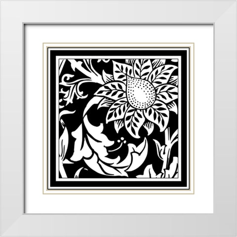 Printed Graphic Floral Motif II White Modern Wood Framed Art Print with Double Matting by Vision Studio