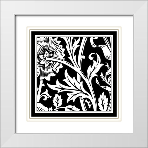 Printed Graphic Floral Motif IV White Modern Wood Framed Art Print with Double Matting by Vision Studio