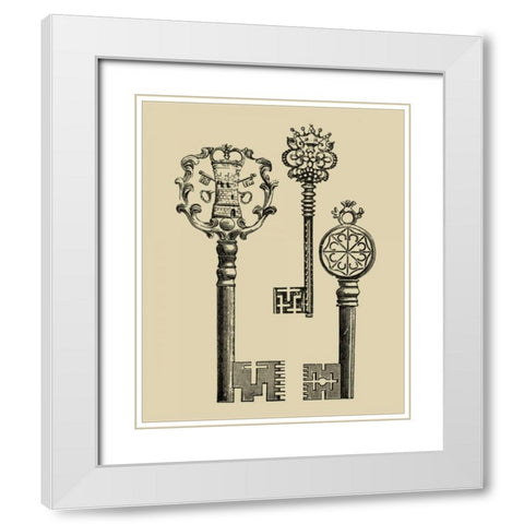 Antique Keys I White Modern Wood Framed Art Print with Double Matting by Vision Studio