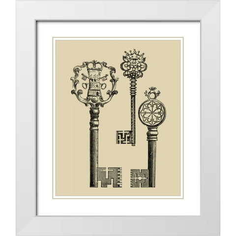 Antique Keys I White Modern Wood Framed Art Print with Double Matting by Vision Studio