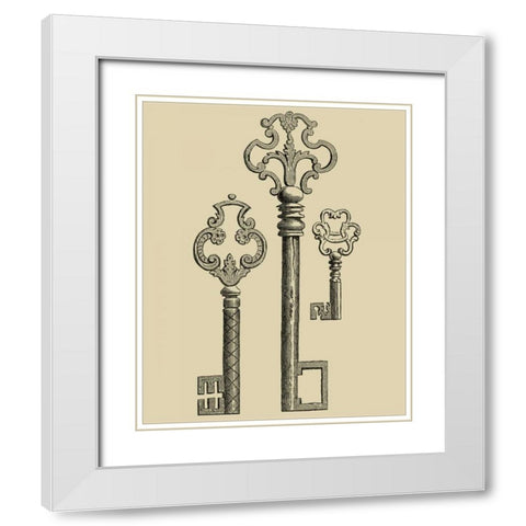 Antique Keys II White Modern Wood Framed Art Print with Double Matting by Vision Studio