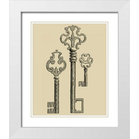 Antique Keys II White Modern Wood Framed Art Print with Double Matting by Vision Studio