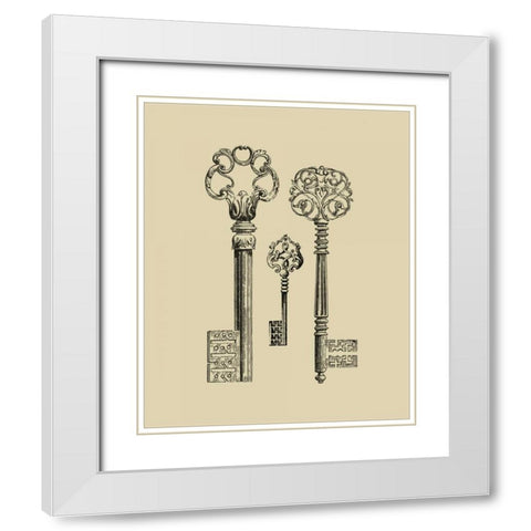 Antique Keys III White Modern Wood Framed Art Print with Double Matting by Vision Studio