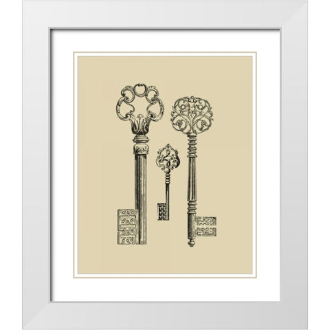 Antique Keys III White Modern Wood Framed Art Print with Double Matting by Vision Studio