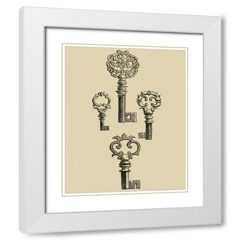 Antique Keys IV White Modern Wood Framed Art Print with Double Matting by Vision Studio