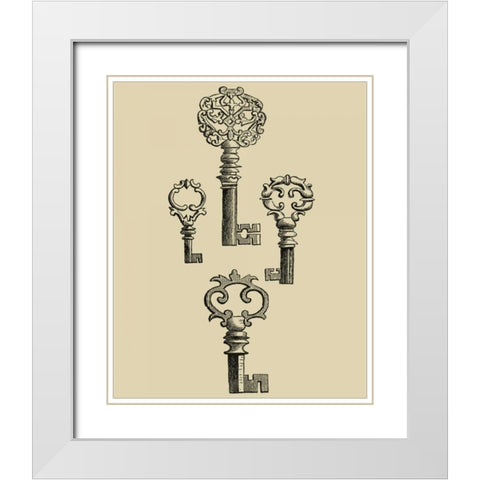 Antique Keys IV White Modern Wood Framed Art Print with Double Matting by Vision Studio