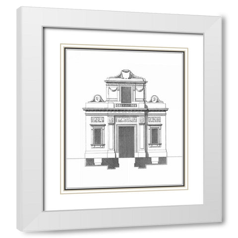 B and W Parisian Facade I White Modern Wood Framed Art Print with Double Matting by Deneufforge