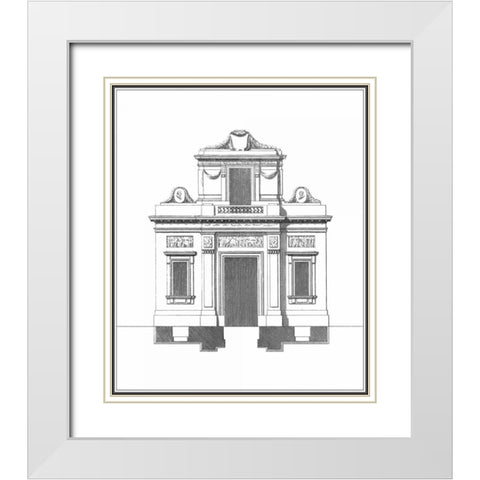 B and W Parisian Facade I White Modern Wood Framed Art Print with Double Matting by Deneufforge