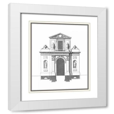 B and W Parisian Facade II White Modern Wood Framed Art Print with Double Matting by Deneufforge