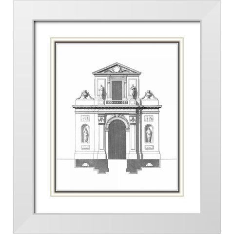 B and W Parisian Facade II White Modern Wood Framed Art Print with Double Matting by Deneufforge