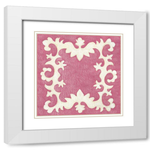 Petite Suzani in Pink White Modern Wood Framed Art Print with Double Matting by Zarris, Chariklia