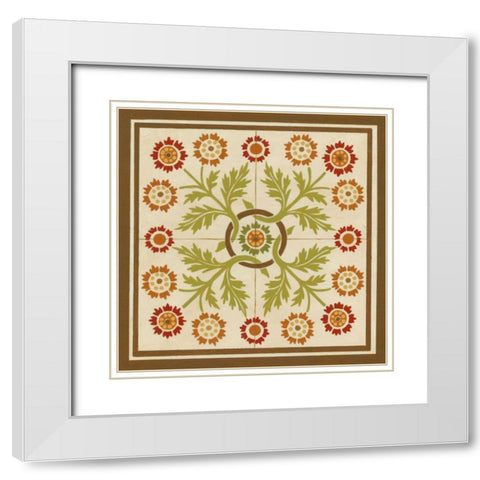 Floral Folk Tile I White Modern Wood Framed Art Print with Double Matting by Vess, June Erica