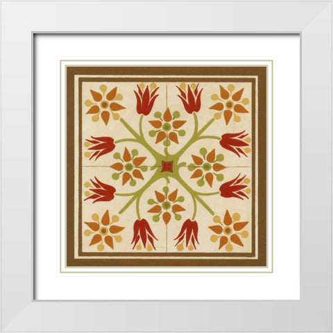 Floral Folk Tile II White Modern Wood Framed Art Print with Double Matting by Vess, June Erica