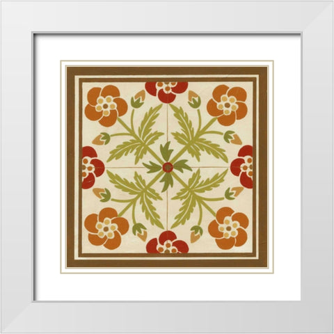 Floral Folk Tile III White Modern Wood Framed Art Print with Double Matting by Vess, June Erica