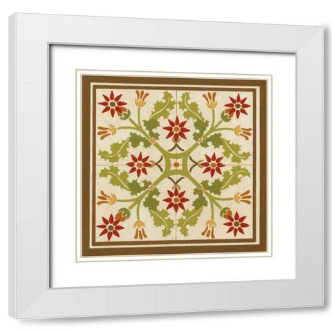 Floral Folk Tile IV White Modern Wood Framed Art Print with Double Matting by Vess, June Erica