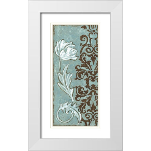 Floral and Damask I White Modern Wood Framed Art Print with Double Matting by Zarris, Chariklia