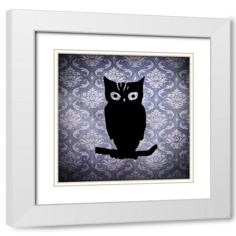 Owl and Damask White Modern Wood Framed Art Print with Double Matting by Vision Studio