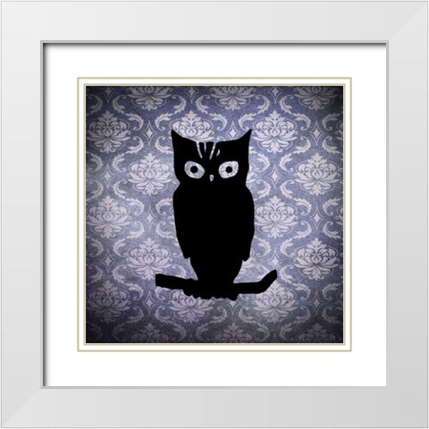Owl and Damask White Modern Wood Framed Art Print with Double Matting by Vision Studio
