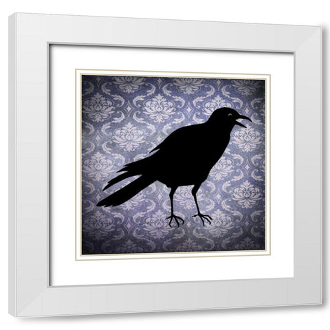 Crow and Damask White Modern Wood Framed Art Print with Double Matting by Vision Studio