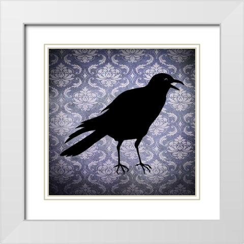 Crow and Damask White Modern Wood Framed Art Print with Double Matting by Vision Studio