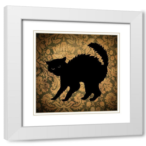 Cat and Damask White Modern Wood Framed Art Print with Double Matting by Vision Studio
