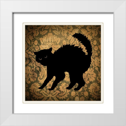 Cat and Damask White Modern Wood Framed Art Print with Double Matting by Vision Studio