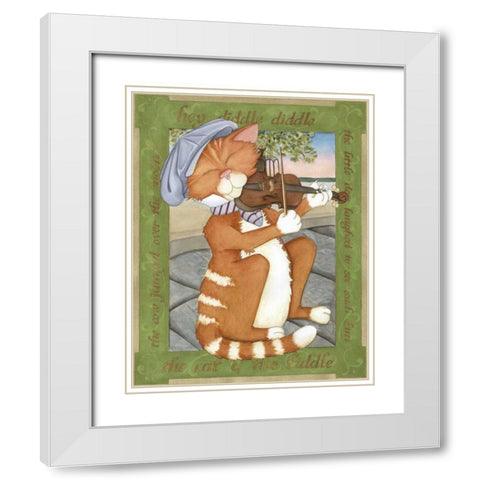 The Cat and The Fiddle White Modern Wood Framed Art Print with Double Matting by Friel, Tara