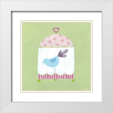 Patchwork Birdcage II White Modern Wood Framed Art Print with Double Matting by Vess, June Erica