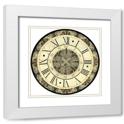 Small Vintage Motif Clock White Modern Wood Framed Art Print with Double Matting by Vision Studio