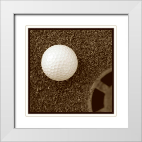 Sepia Golf Ball Study I White Modern Wood Framed Art Print with Double Matting by Johnson, Jason