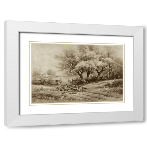 Herding Sheep White Modern Wood Framed Art Print with Double Matting by Weber, Carl