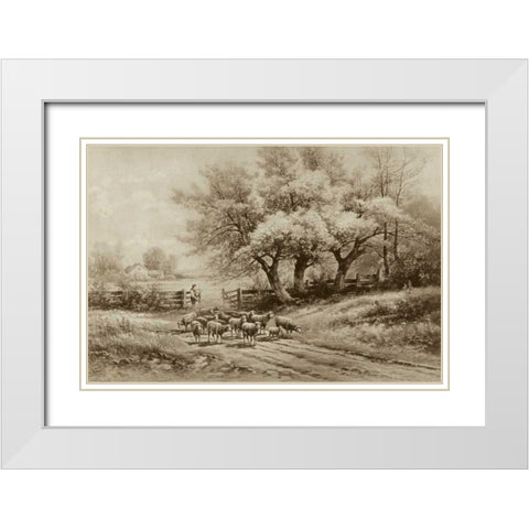 Herding Sheep White Modern Wood Framed Art Print with Double Matting by Weber, Carl