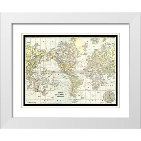 World Map with Black Border White Modern Wood Framed Art Print with Double Matting by Vision Studio