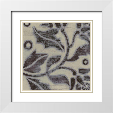 Iris Woodcut II White Modern Wood Framed Art Print with Double Matting by Wyatt Jr., Norman