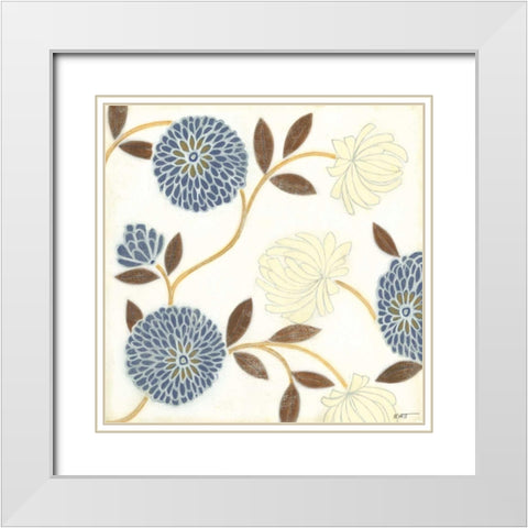 Blue and Cream Flowers on Silk II White Modern Wood Framed Art Print with Double Matting by Wyatt Jr., Norman