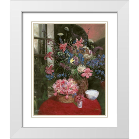 Floral Still Life I White Modern Wood Framed Art Print with Double Matting by Bo, Li