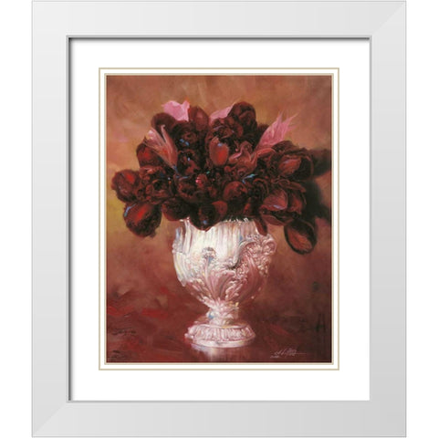 Floral Still Life II White Modern Wood Framed Art Print with Double Matting by Bo, Li
