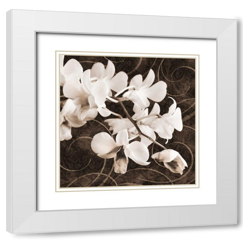 Orchid and Swirls II White Modern Wood Framed Art Print with Double Matting by Zalewski, Christine