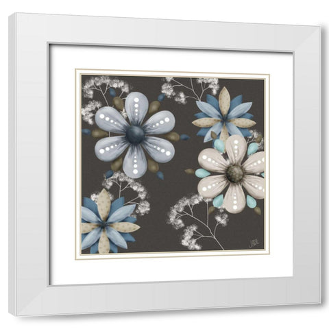 Blue Floral on Sepia I White Modern Wood Framed Art Print with Double Matting by Reynolds, Jade